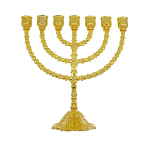 Candelabro de Menorah religioso hecho a mano, portavelas de latón pulido dorado, siete candelabros de Menorah - Product Image 6