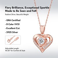 Collar con Colgante de Corazón de Moissanita con Diseño de Rosa Romántica, Diamante Creado en Laboratorio VVS de 1ct, Plata de Ley 925, Regalo de Joyería para Mujer