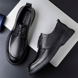 Chaussures Derby noires de qualité supérieure pour hommes, en cuir véritable, à lacets, antidérapantes, style formel, tendance et polyvalent, taille plus - Product Image 3
