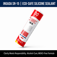 Sellador de Silicona Transparente Neutro INGADA SR-15 de 300 ml, Pegamento para Vidrio Resistente al Agua y a la Intemperie para Sellado en Construcción e Industrial