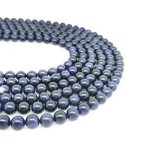 Venta al por mayor joya natural 4mm6mm8mm12mm naturales de Piedra de Arena azul cuentas de piedra de la fabricación de la joyería DIY collar de pulsera