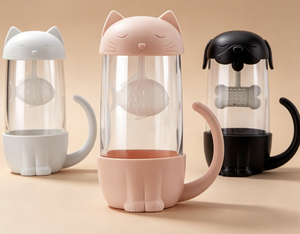 <span class=keywords><strong>Tasse</strong></span> à thé avec couvercle et poignée, <span class=keywords><strong>infuseur</strong></span> à thé en verre résistant à la chaleur avec filtre à lèvre, design de dessin animé pour une utilisation en extérieur - Product Image 4