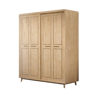 Nordic Solid Wood <b>Wardrobe</b> Rubber Wood Sliding Door Two Door Bedroom Storage Cabinet <b>Large</b> Capacity Modern Minimalist Design - Product Image 3