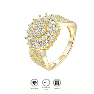 Anillo Halo de Plata de Ley S925 Chapado en Oro de 18K con Moissanita de 1CT D VVS1, Certificado GRA, Engaste de Puntas, Joyería Fina para Boda y Compromiso - Product Image 1