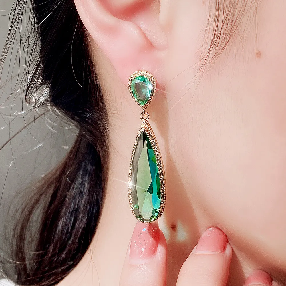 CAOSHI Long Water Drop Vintage Earrings Purple Green Crystal Dangle Women Earrings Gold Plated ODM OEM