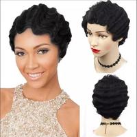 Perruque courte noire et blonde, fabriquée à la machine, pour coupe Finger Wave, cheveux humains brésiliens Remy de haute qualité 9A, 6 pouces, sans colle