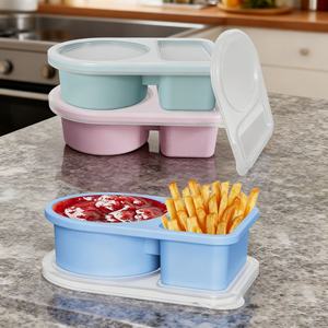 Hot Sale BPA Free Silicone Reusable <b>Snack</b> Containers Double Compartment <b>Snacks</b> <b>Box</b> Containers Mini Food <b>Snack</b> Boxs with Lids - Product Image 2