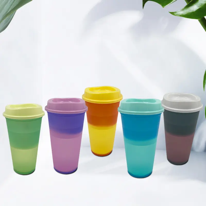 Juego completo de tazas de café de plástico reutilizables, vaso que cambia de Color, agua caliente, 16oz, 500ml, venta al por mayor