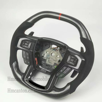 Volant de voiture en cuir de style sportif avec surpiqûres blanches, en fibre de carbone personnalisée en usine pour Ford Raptor F15