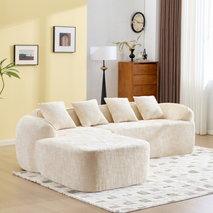 Beige Chenille Three Seat L-Shaped Reclining Sofa with High-Elastic <b>Sponge</b> Comfort for Modern Living Rooms and Malls - Product Image 5