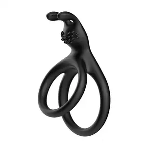 Rabbit Dual Penis Ringe verstellbar Super Soft Black Silicone Male Delay Ejakulation Sexspielzeug für Männer Crock Ring