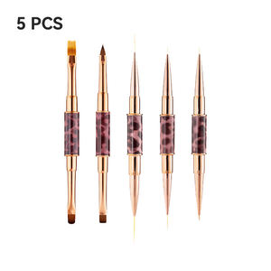 Lot de 5 pinceaux à double embout en métal motif léopard avec pointes en nylon souple anti-déformation pour le nail art DIY - Product Image 2