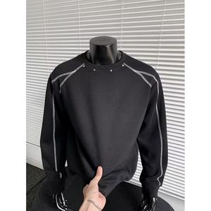 Sudadera Extra Grande de Estilo Techwear Y2K para Hombre 2025 - Blanca con Costuras en Contraste y Tachuelas, Estilo Urbano, Tejido Grueso - Product Image 5