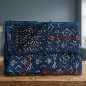 Manta bordada Kantha reversible de tamaño doble indio tradicional - Product Image 2