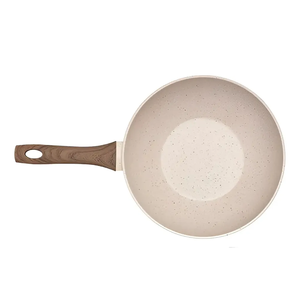 Wok en céramique de haute qualité, revêtement marbré antiadhésif, forgé, avec couvercle en verre et poignée en bois, 28 cm, pour cuisinière à gaz et à induction - Product Image 4