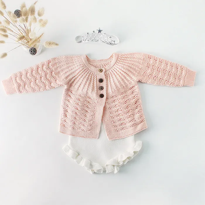 Pasgeboren Baby Outfit Gebreide Trui Vesten + Bodysuit 2 stuks Set Baby Girl Verjaardag Kleding Set Roze wit Grijs Beschikbaar