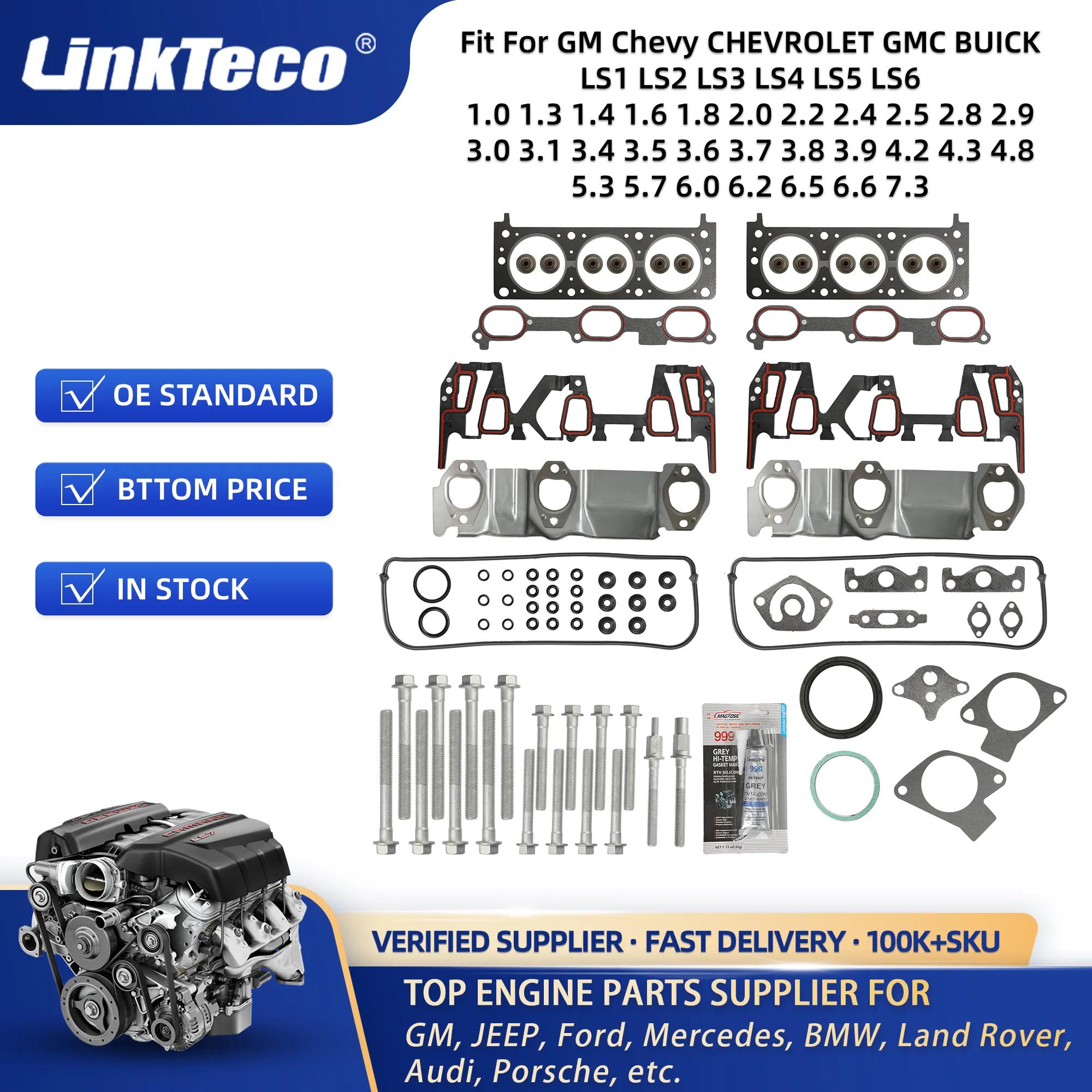 Linkteco OEM Quality Car Engine Parts Overhaul full Gasket Head Gasket Kit Set For GM Chevy CHEVROLET GMC BUICK Cadillac Ecotec