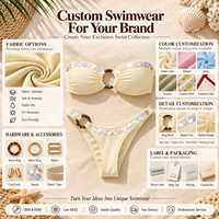 Ensemble de bikini bandeau à sequins personnalisé OEM ODM pour femme, bikini sans bretelles avec anneau en O, logo personnalisé, maillot de bain en tissu recyclé, tenue de plage