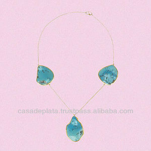 Turquoise Gemstone 925 Sterling Silver Necklace Trendy <b>Gold</b> Plated Fashionable Necklace for Wedding, Gift, Party, & Engagement - Product Image 2