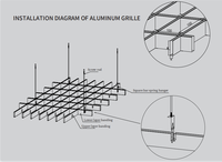 Tuile de plafond suspendu en aluminium à grille ouverte et décoration de plafond à cellules suspendues en aluminium métallique