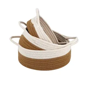 3-Piece Round Small Basket Set- Cotton Rope Woven Baskets For Organizing Storage Basket For Toys Desk Key Tray For Entryway