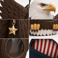 Sac à bandoulière léger personnalisé motif Aigle chauve, avec bretelles réglables, fermeture éclair supérieure, quincaillerie dorée et doublure à rayures drapeau