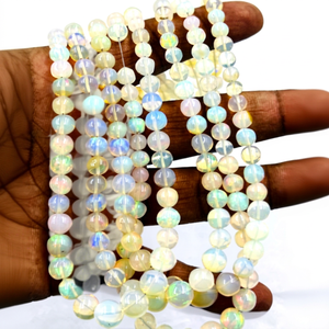 Wholesale 16-Inch Ethiopian <b>Opal</b> Smooth Round Shape Beads 6-8.5mm Loose Stone Beads Superior Quality Jewelry Making DIY - Product Image 1