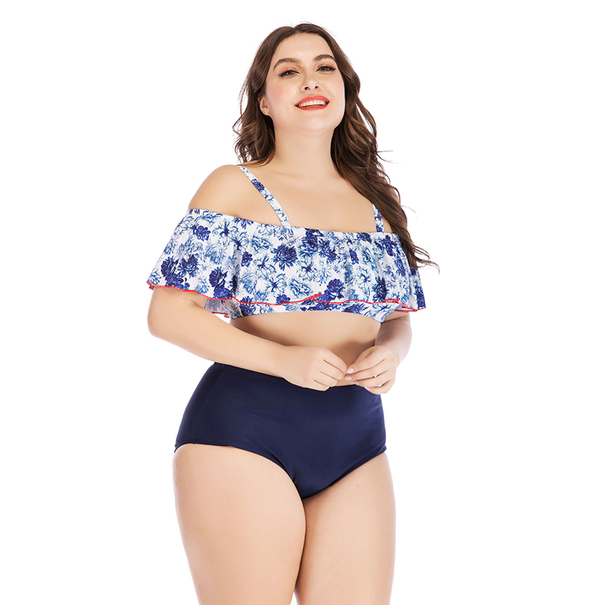 Peony Ruffle-Strap high waist sexy swimwear plus size bikini