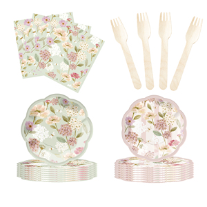 Juego de Vajilla Desechable DAMAI con Diseño Floral, Platos, Vasos y Servilletas de Papel para Postre y Cena, con Flores para Bodas y Fiestas - Product Image 3