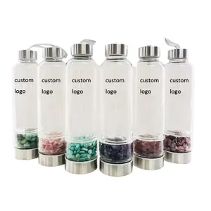 Custom natural crystal chip gravel tumbled stone glass drinking water bottles with custom logo