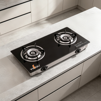 Kompor Gas Portabel China dengan Top Table Kaca Temper, 2 Tungku, untuk Peralatan Dapur Rumah