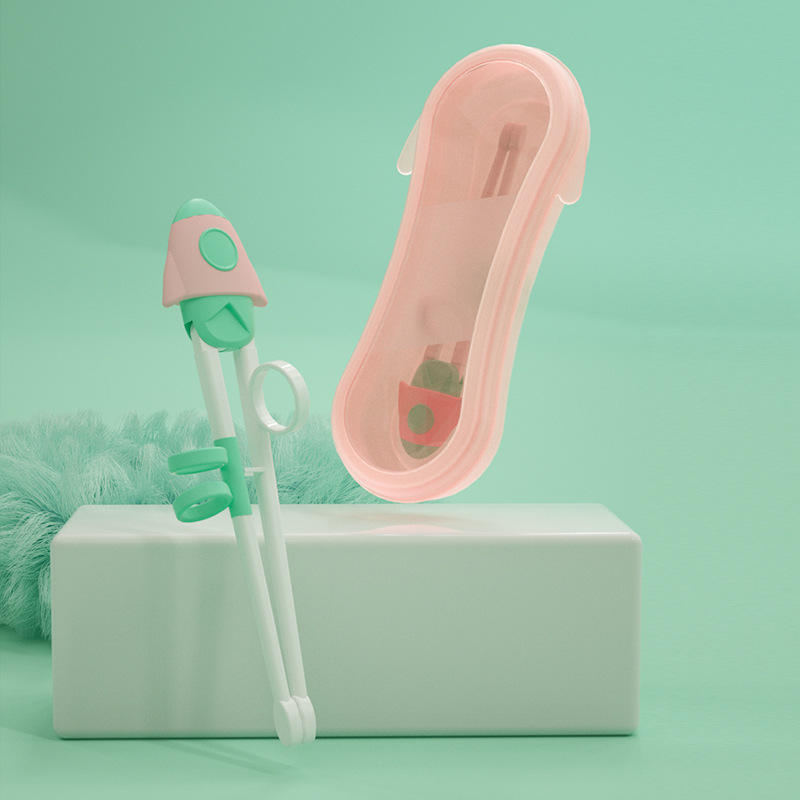 กล่องเก็บตะเกียบเดี่ยวสีเขียวและชมพู