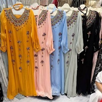 Abito da sera Kaftan Abaya fatto a mano con perline di cristallo, modello svasato a trapezio, elegante abito da festa con laccio incrociato sul retro per donna, matrimonio, Eid