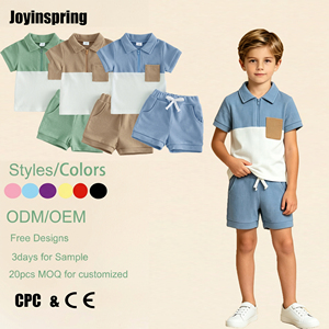 Ensemble de vêtements tendance pour petits garçons, t-shirt polo contrasté, short de jogging, tissu élastique confortable, vêtements pour enfants - Product Image 1