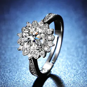 Cincin Moissanite romantis mode Top ukuran 5 cincin perak tebal berlian 14k emas pertunangan pernikahan