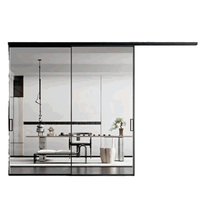 Portes coulissantes minimalistes en aluminium noir à prix d'usine, sans rail inférieur, pour chambres et salons intérieurs, étanches et insonorisées