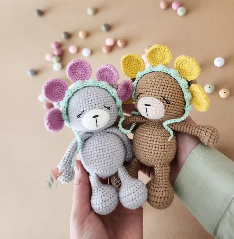 도매 크로 셰 뜨개질 아기 곰 제품 안전 면사 재료 Amigurumi 동물 어린이 장난감 가정 장식