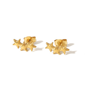 European American <b>Titanium</b> Steel Star <b>Stud</b> Earrings 18k Gold Plated Unique Elegant Gift Jewelry - Product Image 5