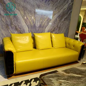 Juego de muebles modernos de lujo para sala de estar, tapicería importada de cuero amarillo, estilo <span class=keywords><strong>italiano</strong></span>, nuevo modelo - Product Image 1