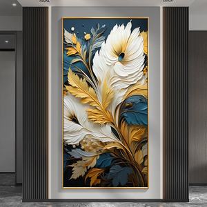 Peintures murales paysagères personnalisées en usine, peinture LED abstraite aux feuilles, peinture en porcelaine cristalline, art mural, décoration intérieure - Product Image 1