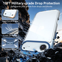 Coque de protection transparente pour iPhone 17 Air avec cadre d'objectif métallique bleu, anti-rayures et anti-jaunissement, ajustement parfait