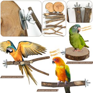 8 piezas de madera natural para pájaros, soporte de madera, tenedor, juguetes colgantes, plataforma de percha de varias ramas, hamaca, columpio, juguete para guacamayos - Product Image 2