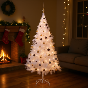 Sapin de Noël artificiel blanc de 94,5 pouces avec lumières LED, boules blanches chaudes, arbre d'intérieur sur pied avec installation facile - Product Image 2