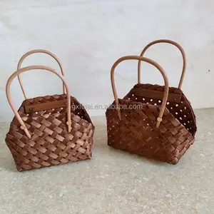 Hand Woven Wood Small Flower Basket Cute Handbag Wedding Gift Basket