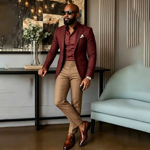 Completo da Uomo Slim Fit <span class=keywords><strong>Marrone</strong></span> di Lusso, Monopetto, 2 Pezzi (Giacca e Pantaloni), Abbigliamento Maschile di Alta Qualità, Costume da Business - Product Image 4
