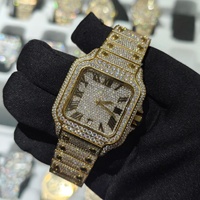 Montre mécanique de luxe haut de gamme en alliage, design carré, avec Moissanite VVS dorée, style sport et mode, étanche, unisexe, avec aiguilles et diamants