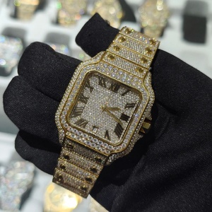 High End Square Design Luxury Gold VVS Moissanite Sport Fashion Alloy Coin <b>Watch</b> Waterproof Unisex Diamond Iced Out Wrist <b>Watch</b> - Product Image 6
