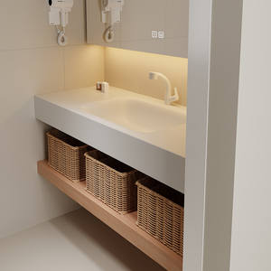 Wooden wind bathroom cabinet combination with intelligent LED light <b>mirror</b>, bathroom washbasin with wicker basket - Product Image 1