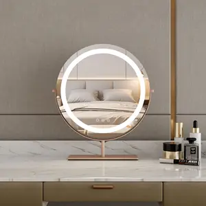 All'ingrosso portatile illuminato oro rosa Smart Touch illuminato tavolo cosmetico rotondo Make Up trucco specchio di vanità con luci a Led