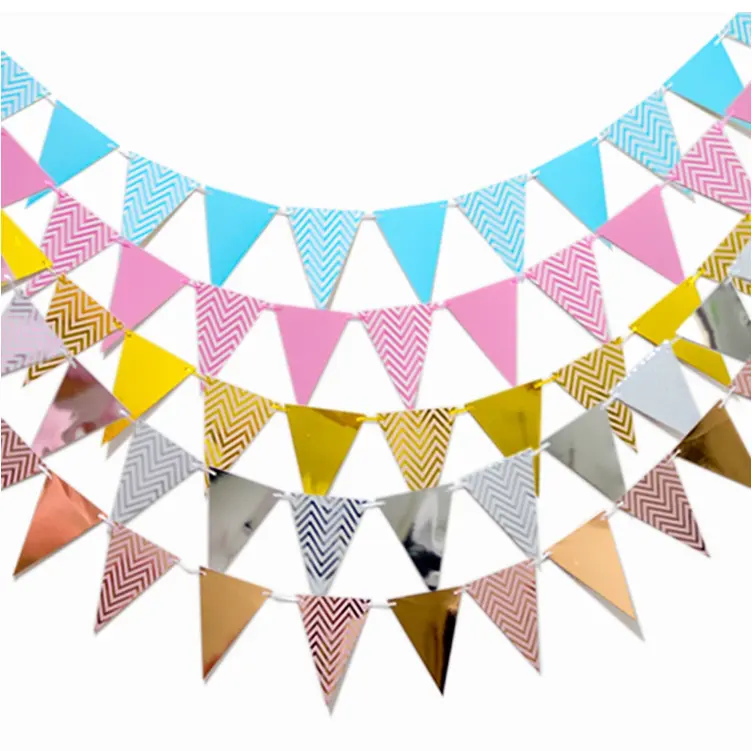 Eid Diwali Bruids/Baby Shower Bruiloft Xmas Verjaardagsfeestje Opknoping Metallic Papier Driehoek Banners Vlaggen Wimpels Slinger Decor